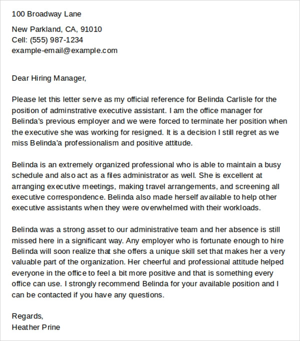 Executive Assistant Letter of Recommendation